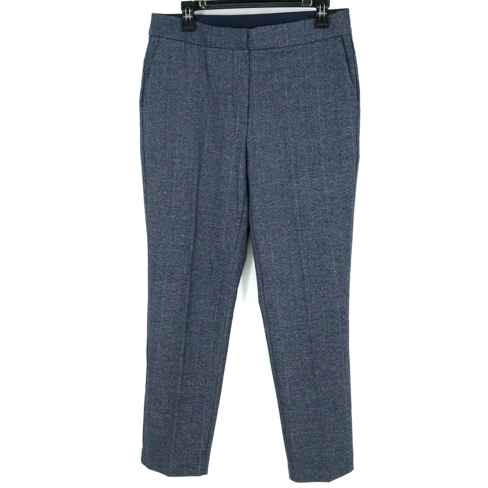 Joie Dress Pants Womens 6 Blue Gray Plaid Flat Front Straight Leg Pocket Stretch